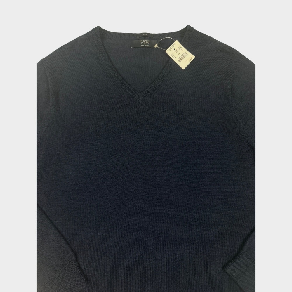 J.Crew Mens Slim 100% Merino Wool V-Neck Sweater Navy Blue L NWT Preppy Casual
